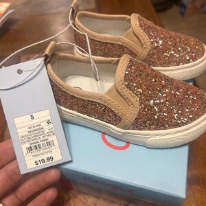 Cat & Jack Girls' Glitter Slip-On Sneakers in Gold and White
